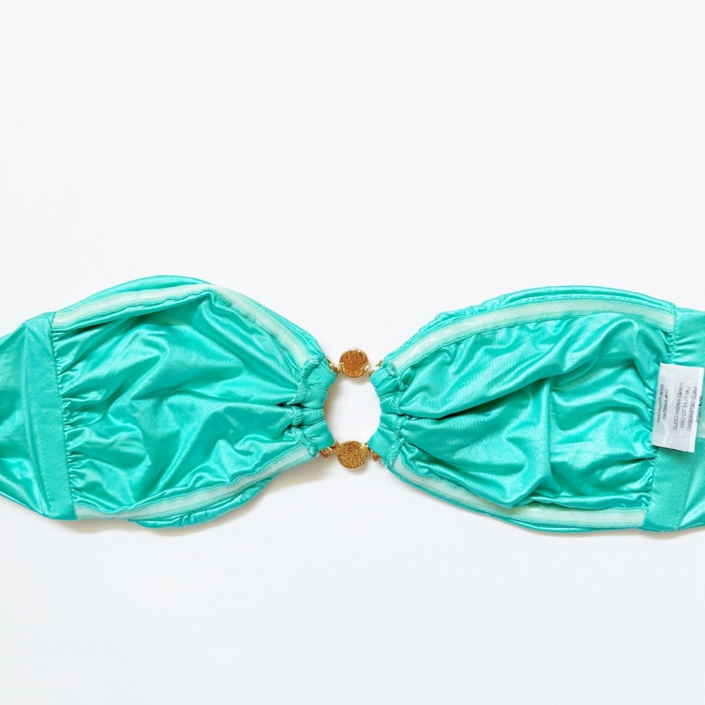 BEACH BUNNY TRAL GREEN SHOW & TELL CRYSTAL RHINESTONE RING STRAPLESS BIKINI SET - Picture 4 of 11